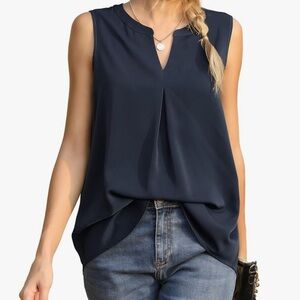NWT Summer Sleeveless V Neck Casual Tank Tops Chiffon Blouse Office Work Navy S